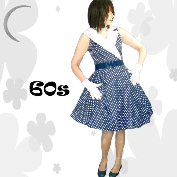 Vintage Polka Dot Jersey Fit Flare Summer Dress AND Belt - Slinky Jersey Knit - Picture 1 of 14